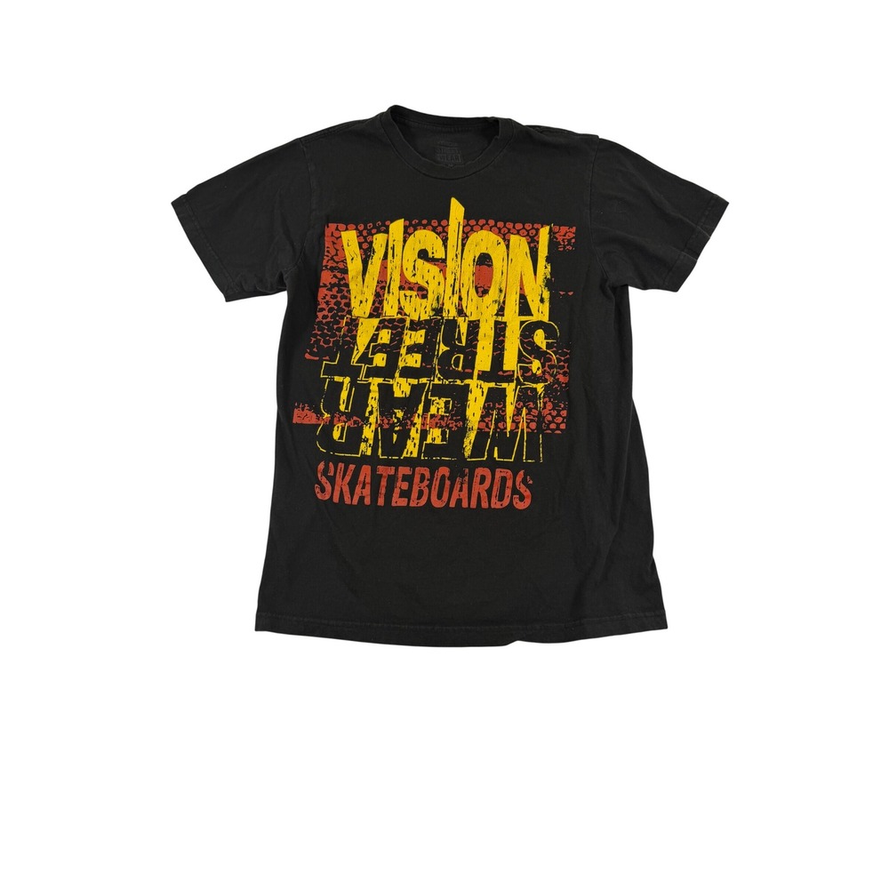 Vision Street Wear Skateboards Graphic T-Shirt Black Mens Medium Distorted Logo